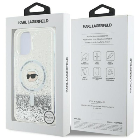 Karl Lagerfeld Liquid Glitter Karl Head MagSafe - Etui iPhone 16 (przezroczysty) (KLHMP16SLGKISGH)