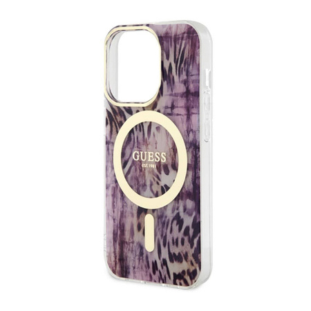 Guess Leopard MagSafe - Etui iPhone 14 Pro Max (Różowy) (GUHMP14XHLEOPWP)
