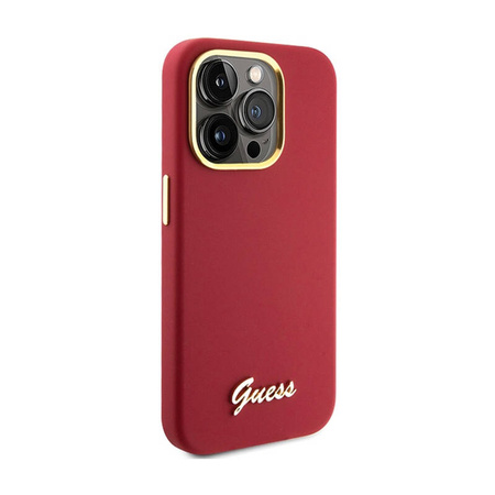 Guess Silicone Script Metal Logo & Frame - Etui iPhone 15 Pro (magenta) (GUHCP15LSMBSLM)