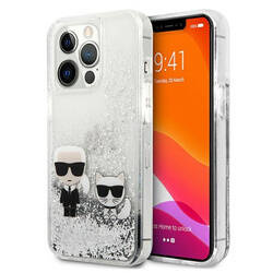 Karl Lagerfeld Liquid Glitter Karl & Choupette - Etui iPhone 13 Pro Max (srebrny) (KLHCP13XGKCS)