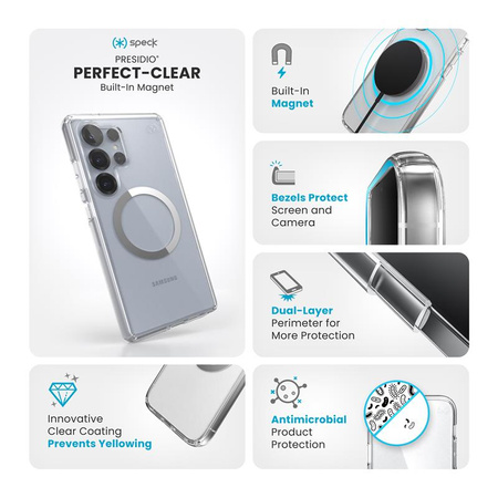 Speck Presidio Perfect-Clear Magnet - Etui Samsung Galaxy S25 Ultra MagSafe (Clear / Chrome Finish / Serene Silver) (150897-3199)