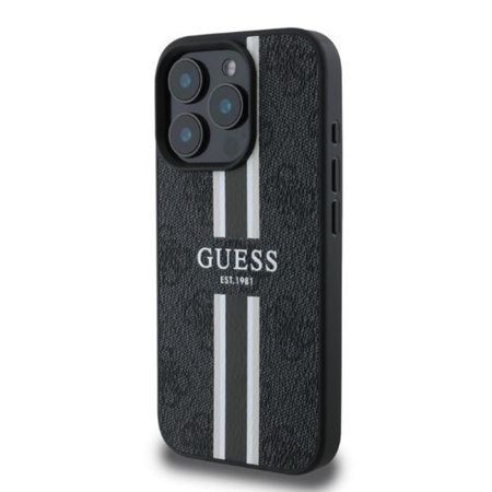 Guess 4G Printed Stripes MagSafe - Etui iPhone 16 Pro (czarny) (GUHMP16LP4RPSK)