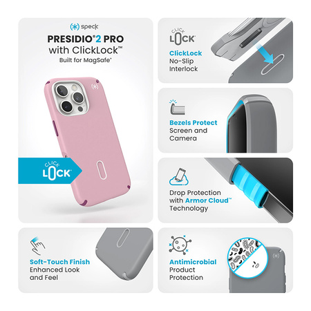 Speck Presidio2 Pro ClickLock & MagSafe - Etui iPhone 16 Pro (Wednesday Pink / Boysenberry Purple / White) (150700-3250)