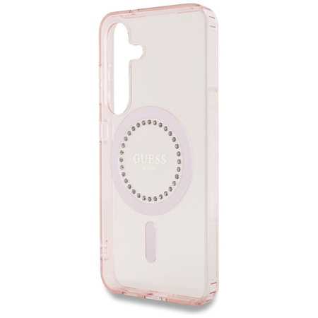 Guess Rhinestones Printed Classic Logo MagSafe - Etui do Samsung Galaxy S25 (różowy) (GUHMS25SPFTDTEP)
