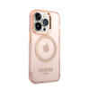 Guess Gold Outline Translucent MagSafe - Etui iPhone 14 Pro (różowy) (GUHMP14LHTCMP)