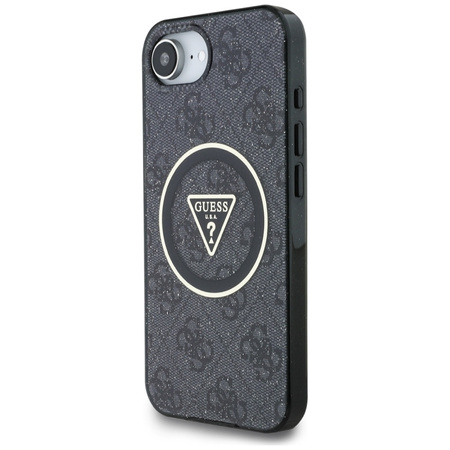 Guess IML Metal Glitter 4G Circle Triangle MagSafe - Etui do iPhone 16e (czarny) (GUHMPSE4HG4PRTGK)