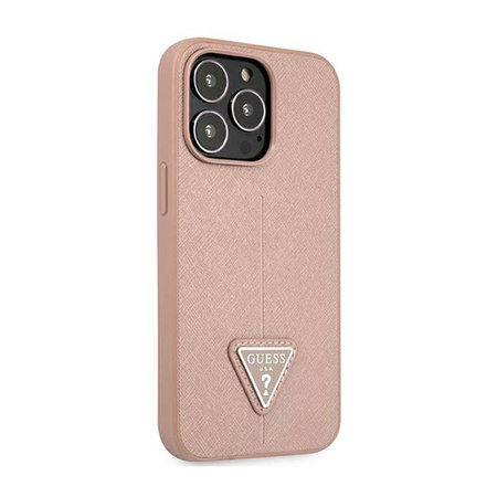 Guess Saffiano Triangle Logo Case – Etui iPhone 14 Pro (różowy) (GUHCP14LPSATLP)