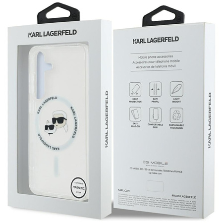 Karl Lagerfeld Button Karl & Choupette Heads Printed Logo MagSafe - Etui Samsung Galaxy S25+ (biały) (KLHMS25MHLSKCH)