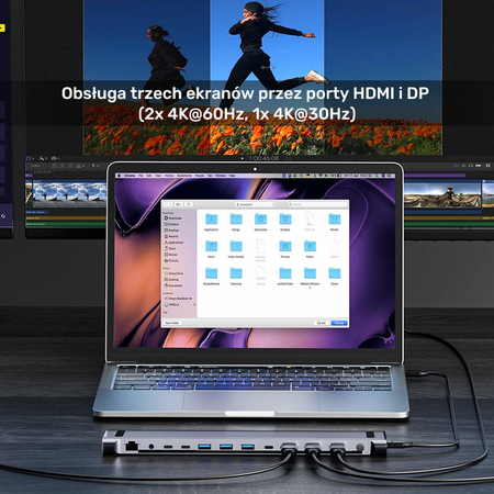 Unitek Stacja dokująca KVM z funkcją podstawki, potrójne wyjście 4K, USB-C, MST, HDMI 2.0 (D1106AGY01)