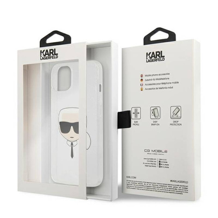 Karl Lagerfeld Karl's Head Glitter - Etui iPhone 13 mini (srebrny) (KLHCP13SKHTUGLS)