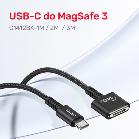 Unitek Kabel zasilający USB-C - MagSafe 3 140W 1 m  - czarny (C14121BK-1M)
