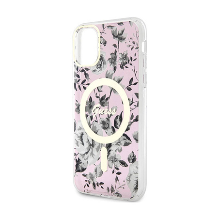 Guess Flower MagSafe - Etui iPhone 11 (Różowy) (GUHMN61HCFWSP)