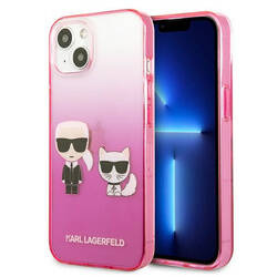 Karl Lagerfeld Gradient Ikonik Karl & Choupette - Etui iPhone 13 mini (różowy) (KLHCP13STGKCP)