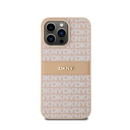 DKNY Leather Mono Stripe & Metal Logo - Etui iPhone 15 Pro Max (różowy) (DKHCP15XPRTHSLP)