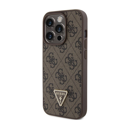 Guess Leather 4G Triangle Strass - Etui iPhone 15 Pro (brązowy) (GUHCP15LP4TDPW)