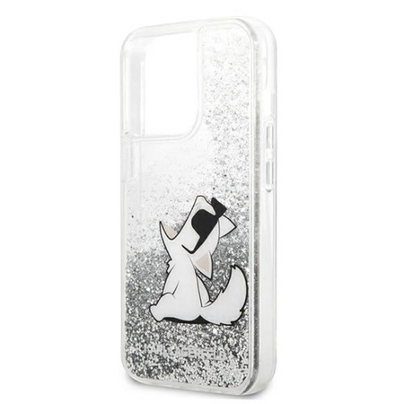 Karl Lagerfeld Liquid Glitter Choupette Fun - Etui iPhone 13 Pro Max (srebrny) (KLHCP13XGCFS)