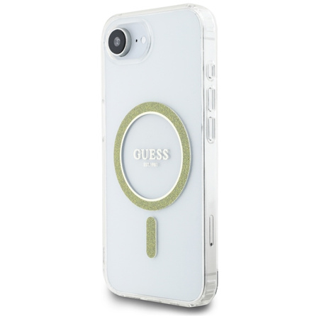 Guess IML Glitter Circle MagSafe - Etui do iPhone 16e (przezroczysty) (GUHMPSE4HFGERET)
