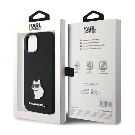Karl Lagerfeld Silicone Choupette Metal Pin - Etui iPhone 15 Plus (czarny) (KLHCP15MSMHCNPK)