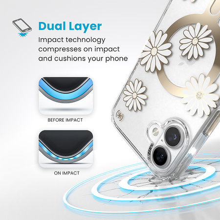 Speck Presidio Lux ClickLock & MagSafe - Etui iPhone 16 Plus (Sunshine Daisies / Clear / Gold) (150749-3257)