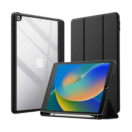 Crong PrimeFolio – Etui iPad 10.2” (2021-2019) z podstawką i schowkiem na Apple Pencil (czarny/przezroczysty) (CRG-PRF-IPD102-BLK)