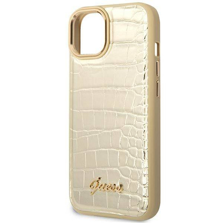 Guess Croco Collection – Etui iPhone 14 Plus (złoty) (GUHCP14MHGCRHD)