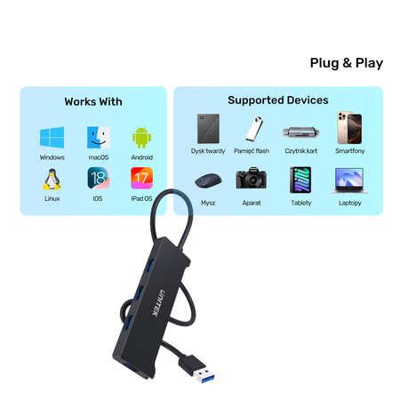 Unitek Hub USB-A 4 porty USB-A 5 Gbps (Y-3145C)