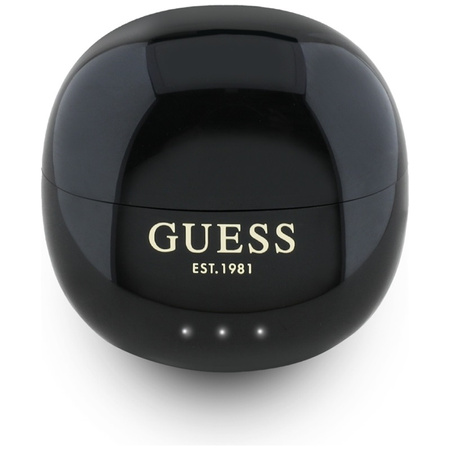 Guess Glossy Effect Egg Shape Printed Classic Logo - Słuchawki Bluetooth TWS + etui ładujące (czarny) (GUTWSOGELEK)