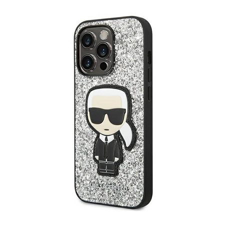 Karl Lagerfeld Glitter Flakes Ikonik - Etui iPhone 14 Pro Max (srebrny) (KLHCP14XGFKPG)