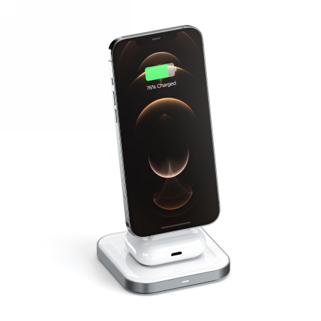 Satechi Magnetic 2in1 - stojąca ładowarka magnetyczna do dwóch urządzeń kompatybilna z ładowaniem MagSafe (gwiezdna szarość) (ST-WMCS2M)