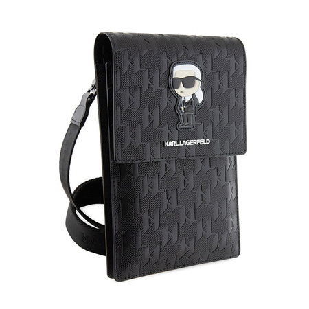 Karl Lagerfeld Saffiano Monogram Ikonik - Torebka crossbody na telefon (czarny) (KLWBSAKHPKK)