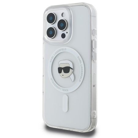 Karl Lagerfeld IML Metal Karl Head MagSafe - Etui iPhone 16 Pro Max (biały) (KLHMP16XHLSKIH)