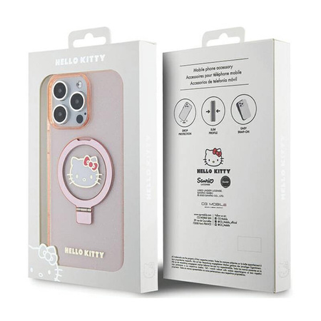 Hello Kitty Ring Stand Glitter Electrop Logo MagSafe - Etui iPhone 15 Pro Max (różowy) (HKHMP15XHRSGEP)