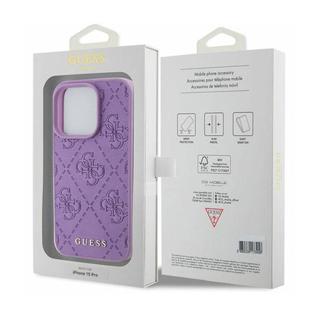 Guess Leather 4G Stamped - Etui iPhone 15 Pro Max (fioletowy) (GUHCP15XP4EPMU)