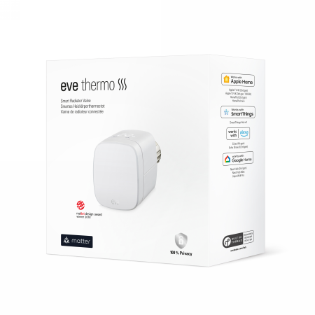 Eve Thermo Matter - inteligentny termostat (kompatybilność: Apple Home, Samsung SmartThings, Alexa, Google Home, Home Assistant) (10EBP1751)