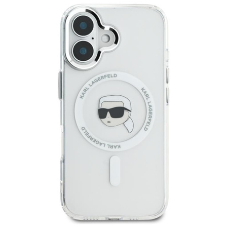 Karl Lagerfeld IML Metal Karl Head MagSafe - Etui iPhone 16 (biały) (KLHMP16SHLSKIH)
