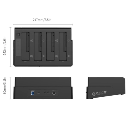 Orico Stacja klonująca 4*SATA 3,5" 2,5" SSD HDD USB-B 5Gbps (6648US3-C-V1-EU-BK)