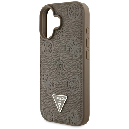 Guess Grained Hot Stamp Peony Triangle Logo MagSafe - Etui do iPhone 16 (brązowy) (GUHMP16SPGBTMW)