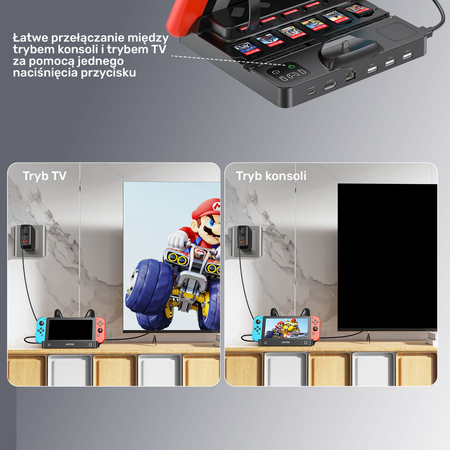 Unitek stacja ładująca Switch z przełącznikiem i czytnikiem kart do gier (G1005ABK01)