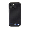 BMW Leather Carbon Blue Line - Etui iPhone 15 (czarny) (BMHCP15S22NBCK)