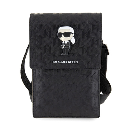 Karl Lagerfeld Saffiano Monogram Ikonik - Torebka crossbody na telefon (czarny) (KLWBSAKHPKK)