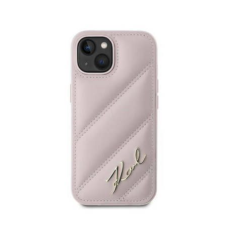 Karl Lagerfeld Diagonal Quilted Script - Etui iPhone 15 Plus / 14 Plus (różowy) (KLHCP15MPQDSMGP)