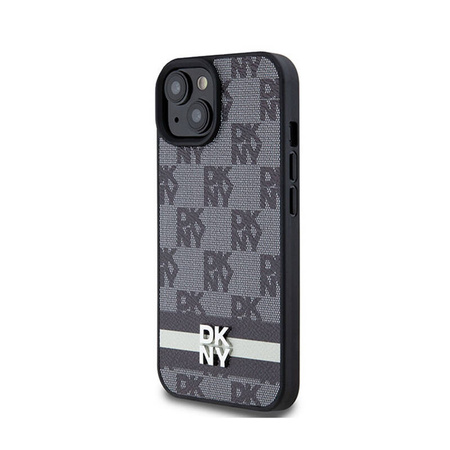 DKNY Leather Checkered Mono Pattern & Printed Stripes - Etui iPhone 15 Plus / 14 Plus (czarny) (DKHCP15MPCPTSSK)