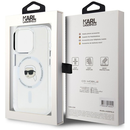 Karl Lagerfeld IML Metal Karl Head MagSafe - Etui do iPhone 15 Pro Max (biały) (KLHMP15XHLSKIH)