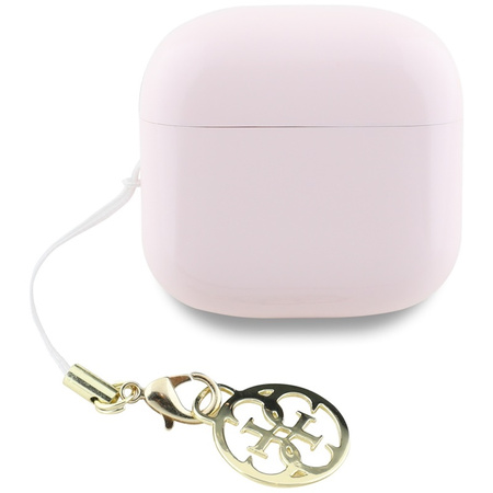Guess Glossy Effect Printed Classic Logo & Charm - Słuchawki Bluetooth TWS + etui ładujące (różowy) (GUTWSXMCCLP)