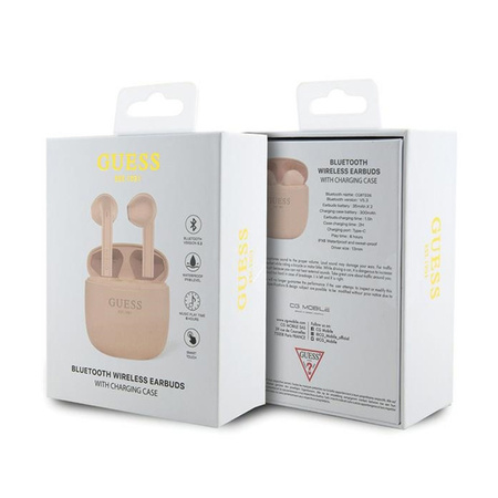 Guess True Wireless Script Logo BT5.3 - Słuchawki TWS + etui ładujące (różowy) (GUTWST26PSP)