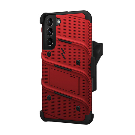 ZIZO BOLT Series - Pancerne etui Samsung Galaxy S22+ ze szkłem 9H na ekran + uchwyt z podstawką (czerwony) (BOLT-SAMGS22PL-RDBK)