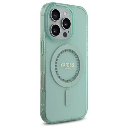 Guess IML Rhinestones MagSafe - Etui iPhone 16 Pro Max (zielony) (GUHMP16XPFTDTEN)