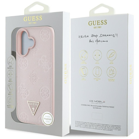 Guess Grained Hot Stamp Peony Triangle Logo MagSafe - Etui do iPhone 16 (różowy) (GUHMP16SPGBTMP)
