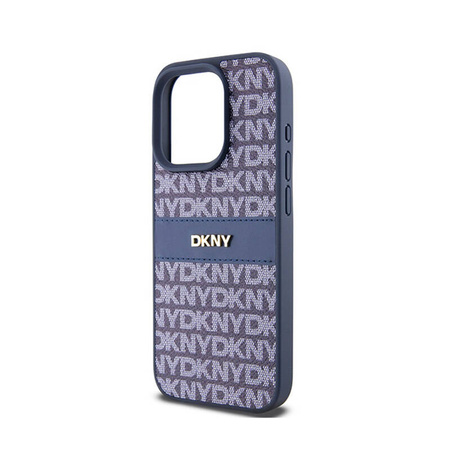 DKNY Leather Mono Stripe & Metal Logo - Etui iPhone 15 Pro (niebieski) (DKHCP15LPRTHSLB)
