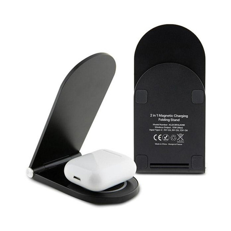 Karl Lagerfeld Ikonik MagSafe - Składana ładowarka indukcyjna 2w1 z MagSafe do iPhone i AirPods 15W (czarny) (KLDCRFALKINK)